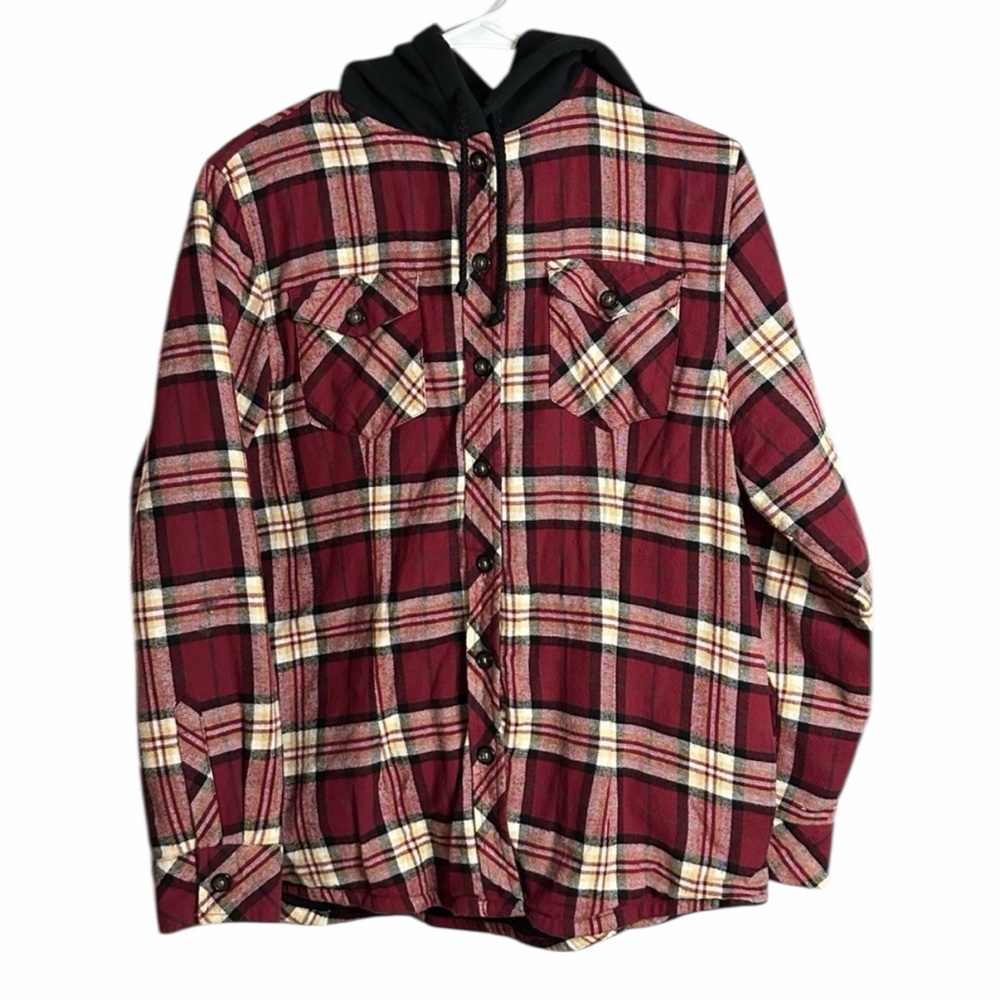 Dakota Grizzly Men’s Red Plaid Lined Hooded Shirt - Size M - Pre-Loved PTP 20”